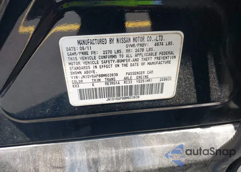 2011 Infiniti G25 from USA, damaged, VIN JN1DV6AP8BM603939